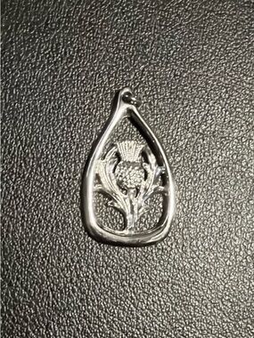Scottish Thistle Pendant Silver Tone Marked DP